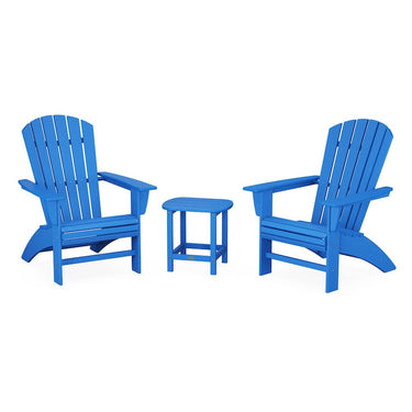 POLYWOOD Nautical 3-Piece Curveback Adirondack Set - Pacific Blue